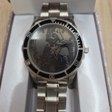 Star Wars Darth Vader Watch Silver Black Steel Band New Battery w/ Tin DAR2006