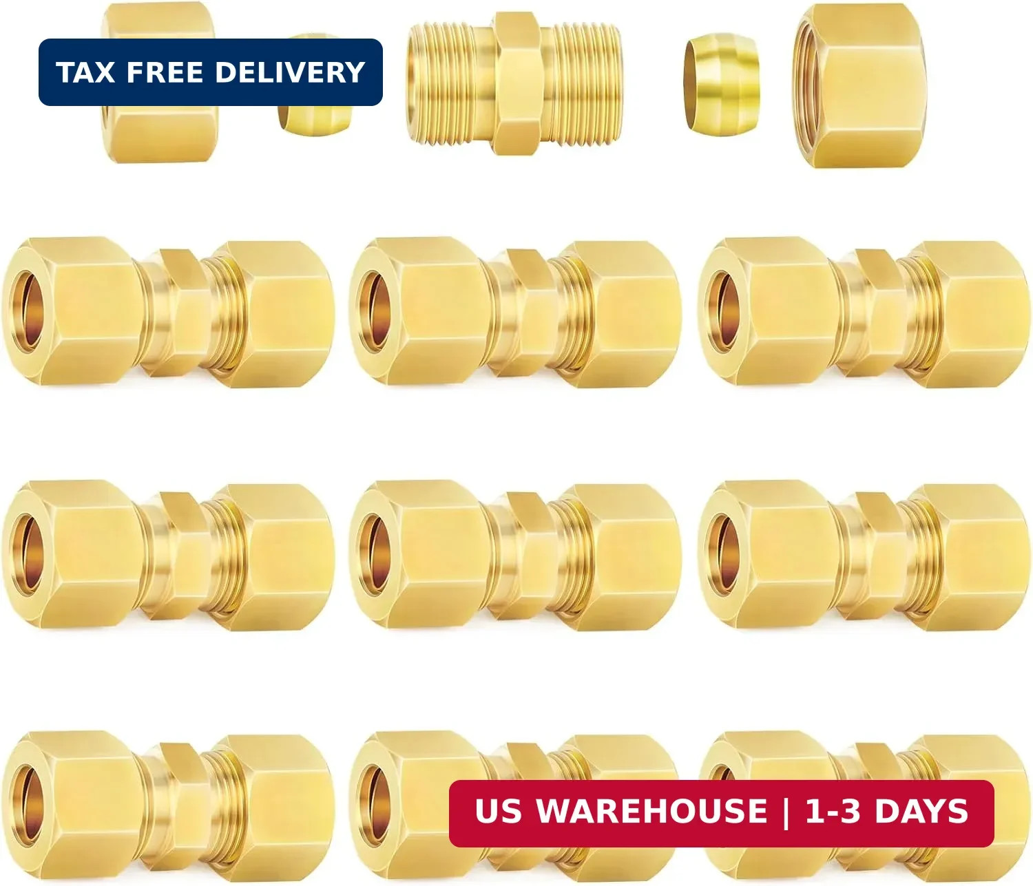 ChillWaves Brass Compression Tube Fitting, 1/4" OD x 1/4" OD Compression Union C