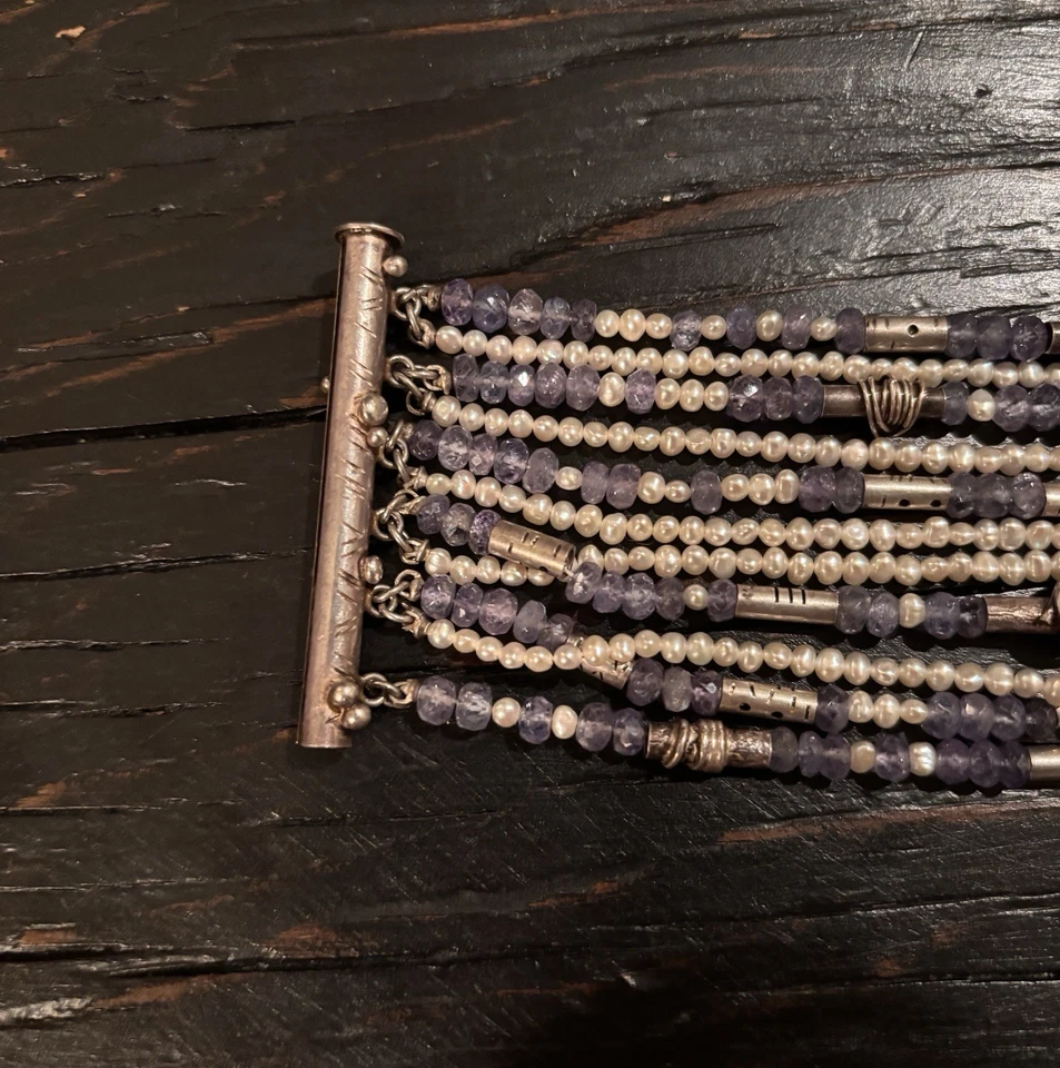 Amethyst Pearl And Sterling Silver Multi-strand Beaded Cuff Bracelet - Image 4 of 4