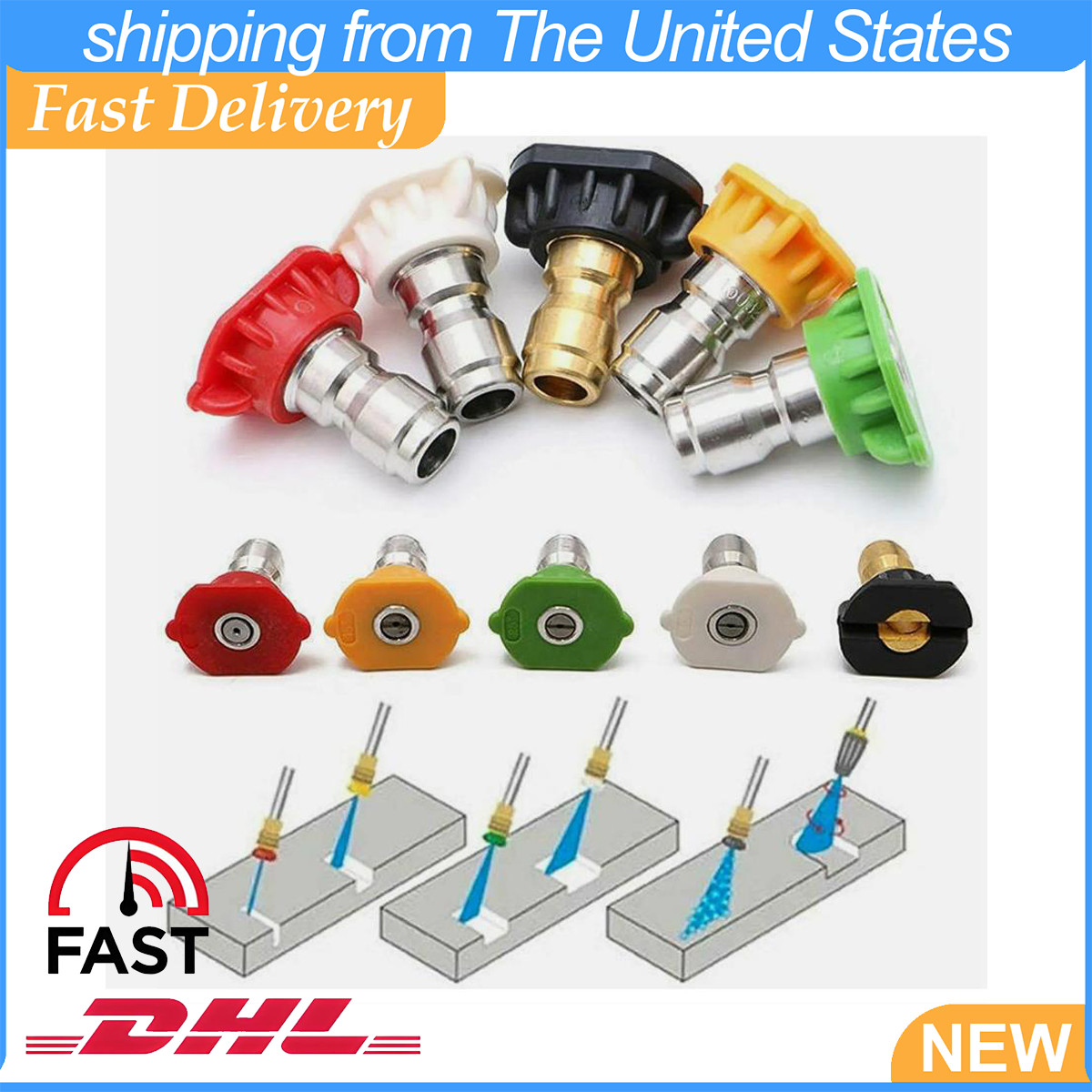 5Pcs Quick Connect  1/4" Set Pressure Washer Spray Tips Nozzles High Power Kit
