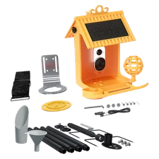 Hello Birdie Smart Bird Feeder with Solar Roof, Stake & Accessories (Yellow)