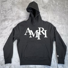 Amiri Black Logo Staggered Hoodie Sweatshirt Size Small NWT