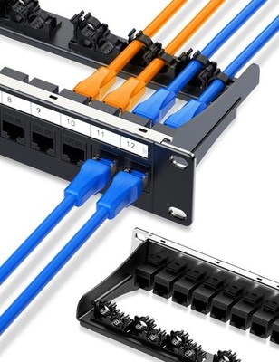 1U 12 Port Patch Panel Cat6A Keystone Unshielded Network Panel for 10inch Rack