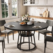 Round Dining Table for 4-6, 42" Farmhouse Kitchen Table with Storage for Kitchen
