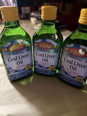 3PCS Carlson Wild Norwegian Cod Liver Oil,1,100mg Omega-3s+Vitamins A&D3,8.4FlOz