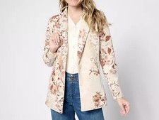 Graver Susan Graver Printed Faux Suede Blazer Rosey Floral Dark Ivory Small