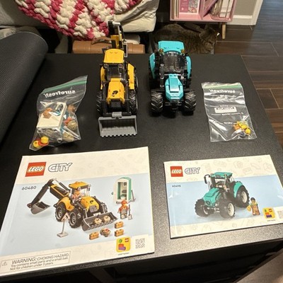 LEGO City 60480 backhoe and LEGO City 60498 tractor 