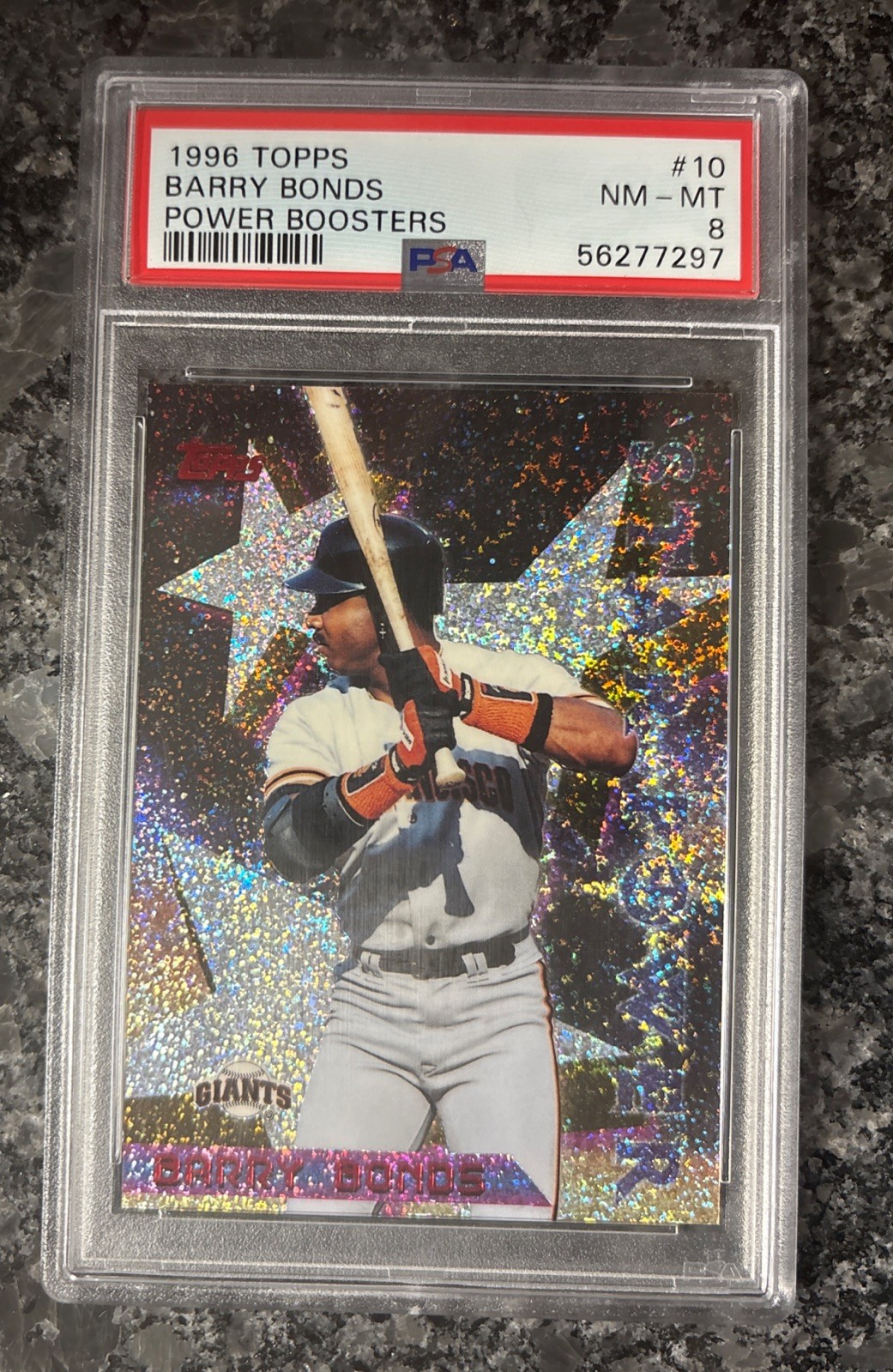 1996 Topps Baseball Barry Bonds Power Boosters #10 San Francisco Giants PSA 8 view 3