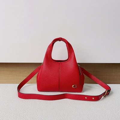 COACH CM545 Lana Shoulder Bag 23 2-Way Polished Pebble Leather Red Gold Japan