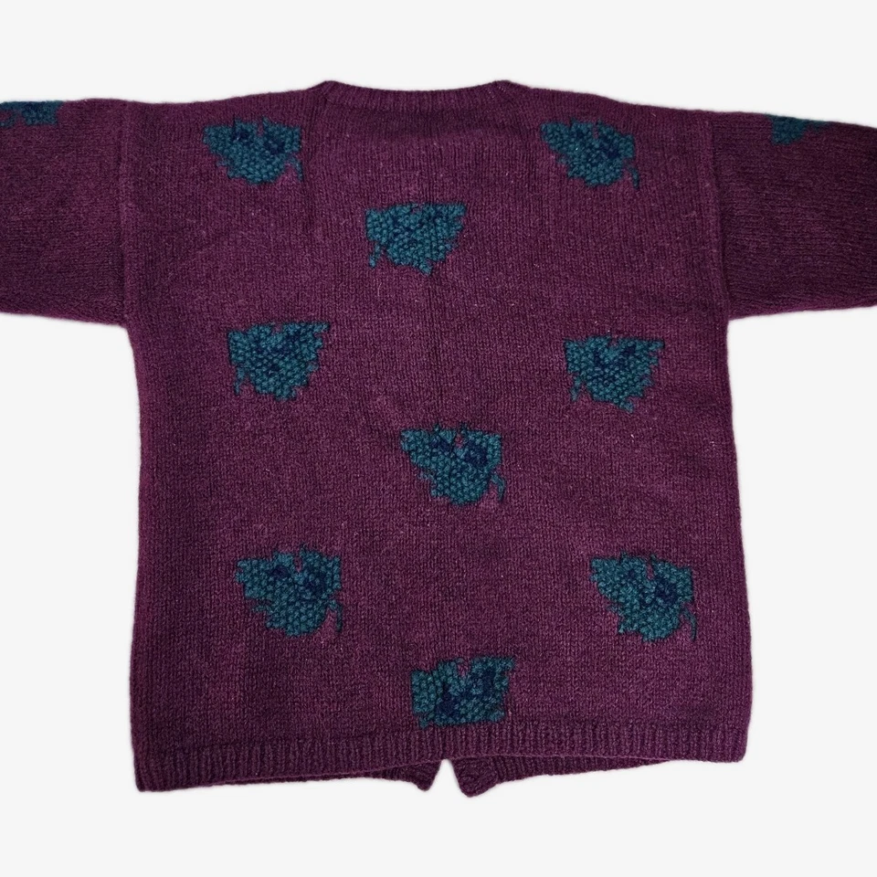Cardigã de lã roxa Skyr anos 90 suéter de malha robusto outono grande casa de campo vovó - Imagem 3 de 4
