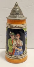 Vintage GERZ German Beer Stein 6" Relief Tavern Scene Pewter Lid 95% Zinn...