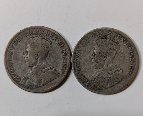 Canada-25 Cents-Lot of 2-0.800 Silver Coin-King George V-1928 & UNK