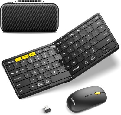 Foldable Keyboard and Mouse, Samsers KM08 2.4G + Bluetooth 5.0 x 2, Graphite 