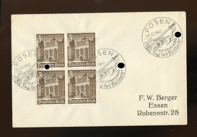 DR Nr.751 VIERERBLOCK BRIEF SST POSEN 26.10.1940 WARTHELAND !!! (970533)