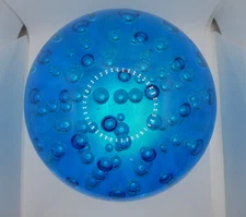 Vintage 6" Large Giant Blue Ball Controlled Bubble Art Glass Paperweight