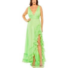 Mac Duggal Green Ruffled Organza Hi-low Evening Formal Dress w/ Slit Women's 12W