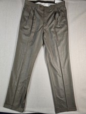 NWT 90 Ralph Lauren Pleated Cuffed Dark Tan Trousers Pants Poly Rayon Men 34x34