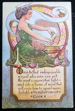 Vintage Art Nouveau C Ryan Sign *Here's To Our Cook* Embossed Postcard Rare
