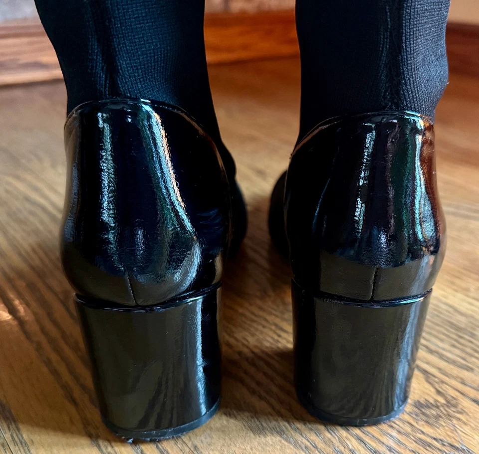 Bota Adrienne Vittadinni Capri Negra Alta Pull On Charol Bloque Tacón Alto Foto 4 de 4