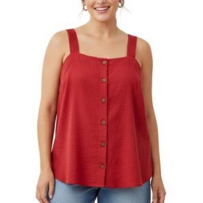 NWT 2X market Spruce red slub relaxed button up summer tank top casual crinkle