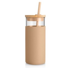 20 oz Glass Tumbler with Lid and Straw, Iced Coffee Cup and Smoothie Cup with...