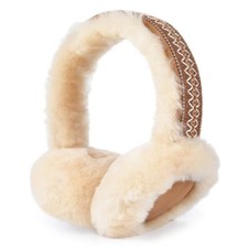 Winter Earmuffs for Women, Sheepskin Foldable Outdoor Earmuffs HL304US Camel