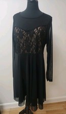 Praslin Evening Dress UK18 Black Lace Sequinned Bodice Sheer Polyester Lined