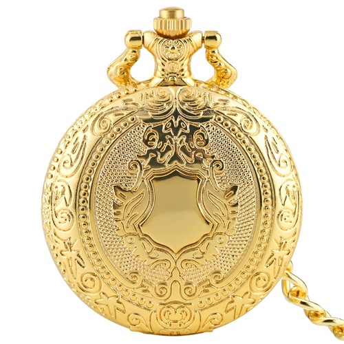 Unisex Gold Shield Quartz Pocket Watch Timeless Style & Precision Christmas Gift - Picture 2 of 8