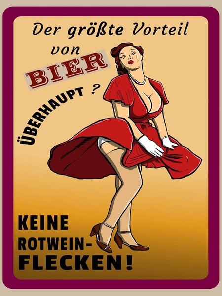 Holzschild 40X30 Cm Pinup Vorteil Bier Keine Rotweinflecken Deko Geschenk Holz S-image