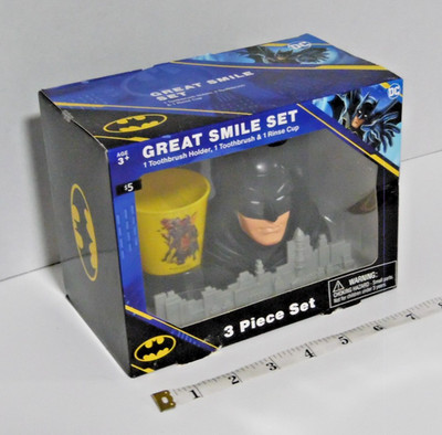 Batman DC Comics Great Smile Set 3 Piece Toothbrush Holder Rinse Cup New sealed