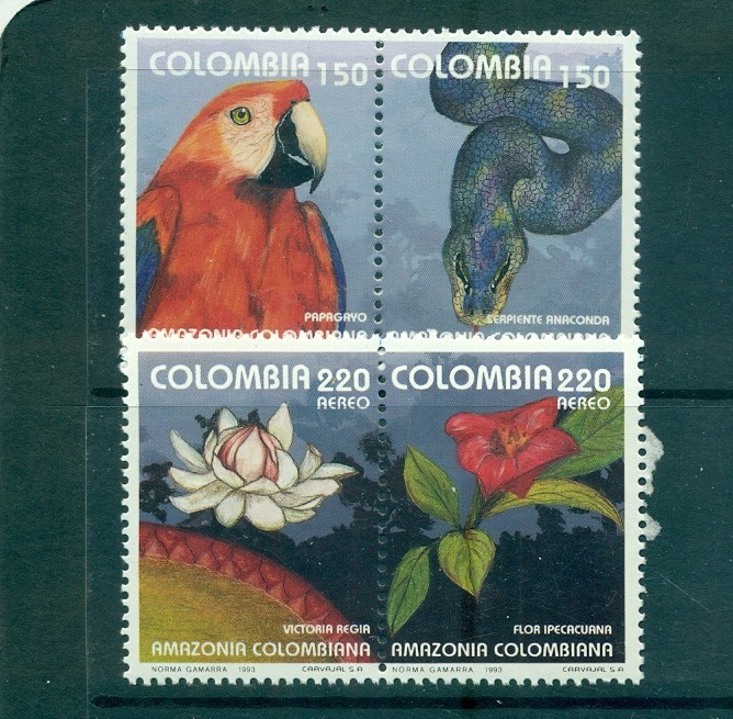 Colombia - Sc# 1078-9. 1993 Amazon Flora and Fauna. MNH Pairs. $5.25.