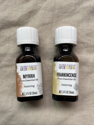 Aura Cacia Set of 2 Frankincense & Myrrh Pure Essential Oils 0.5oz New