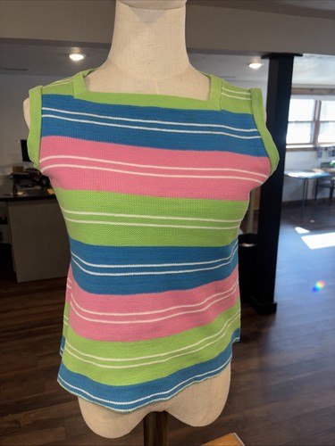 Vintage 70er Jahre bunt gestreifter Strick ärmellos Pullover Top Größe Small - Bild 8 von 8