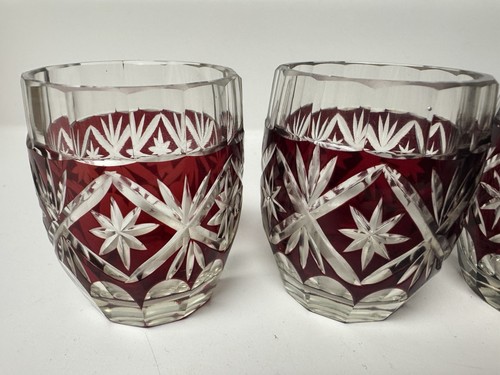 Vintage Japanese Edo Kirk Red Crystal Cut To Clear Sake (Shot) Glass, Set Of 5 - Picture 3 of 7