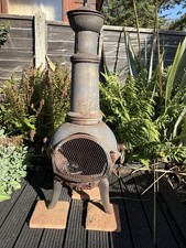 Black Metal Outdoor Chiminea Patio Heater with Mesh Door, Standing