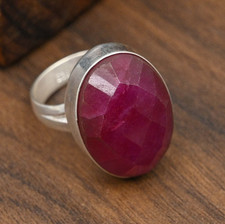 Faceted Ruby Lab-Created Gemstone Handmade 925 Sterling Silver Jewelry Ring