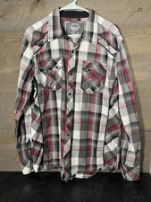 BKE Shirt Mens Large Blue Plaid Snap Western Pearl Snap Button Down Slim Fit