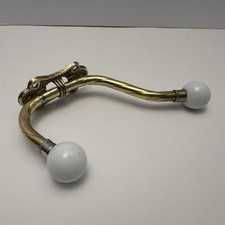 Vintage Brass  Porcelain Double Hook Wall Mount Hanger - Coats, Towels, Hats