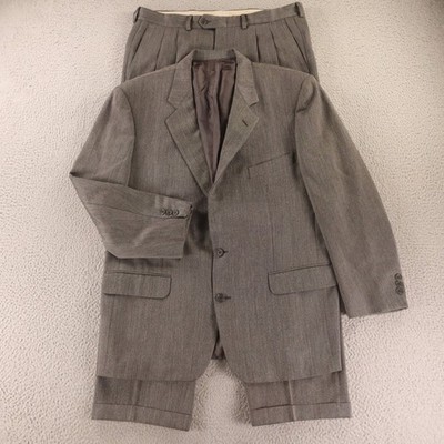 Corneliani Suit L 44R Gray Birdseye Check 100% Wool Made in Italy Pleated 36x30