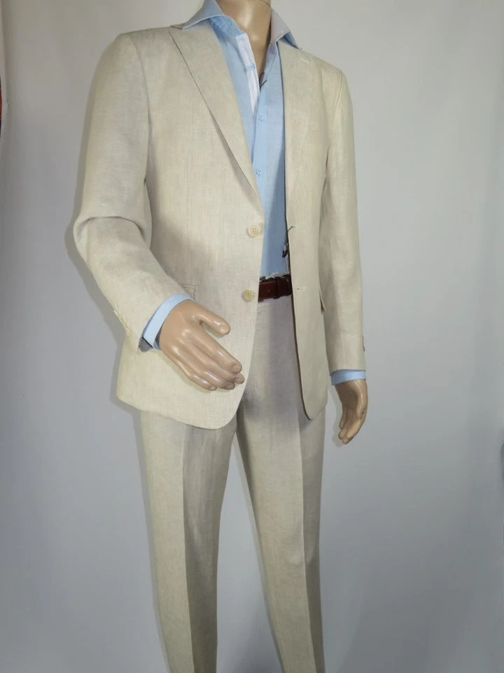 Traje Para Hombre ENZO Lino Primavera Verano Ligero Transpirable E58302-7 Natural Foto 2 de 4