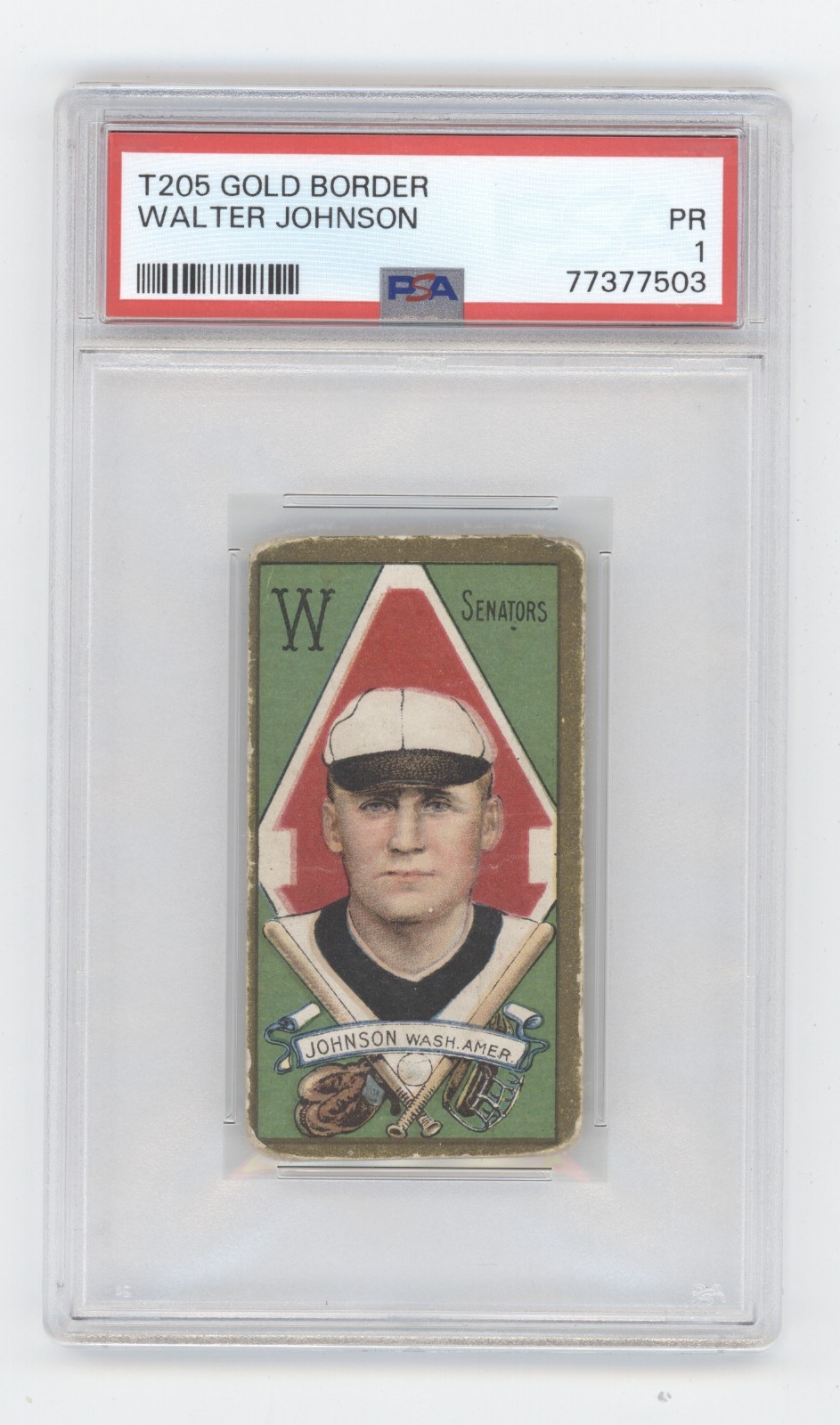 1911 T205 GOLD BORDER WALTER JOHNSON PSA 1 HOF Q1887