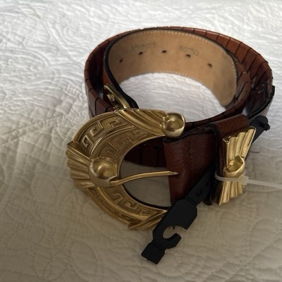 Street's Ahead Brown Women's Fashion Belt Greek Key Gold-Tone Buckle 50/50