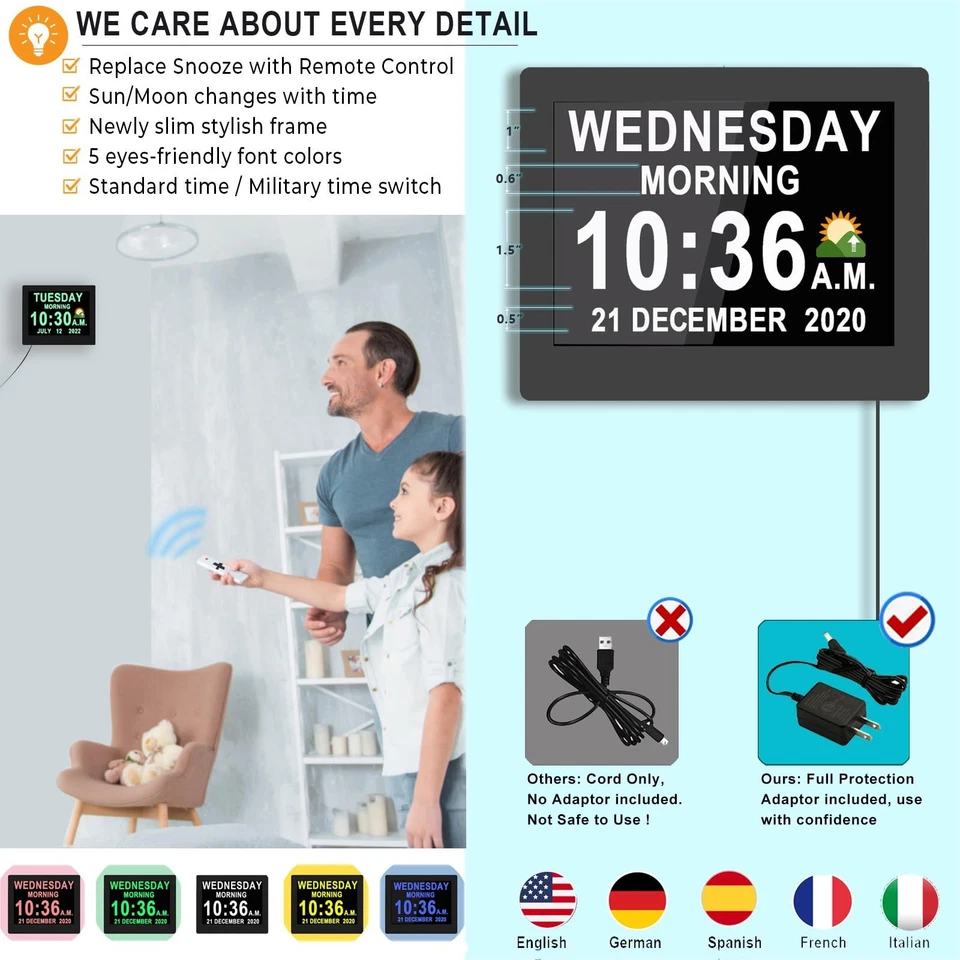 8 Inch Large Dementia Clock 19 Alarms with Auto DST, 20 Custom Reminders,10 L... - Image 4 of 4