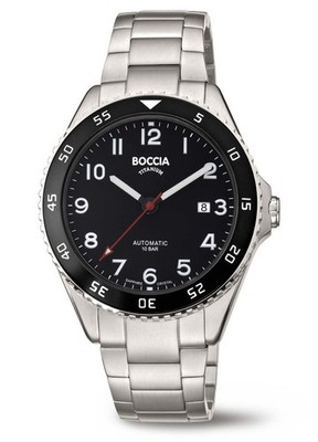 Boccia Titanium 3653-01 Herrenuhr Automatik schwarz arabische Ziffern Ø42mm