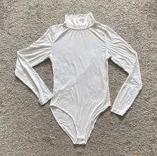 Women's White Solid Turtleneck Long Sleeve Stretch One-Piece Bodysuit Size S