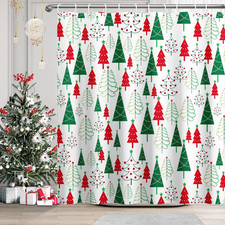 Christmas Tree Shower Curtain - Festive Waterproof Bath Curtain 72"x72