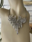 VINTAGE STATEMENT SILVER TONE BRUTALIST ABSTRACT BAR LINK SIGNED NECKLACE 19" — photo 10
