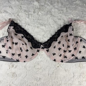 Victoria&rsquo;s Secret Tease Pink Black Bow Lace Balconette Unlined Bra 38D NWT