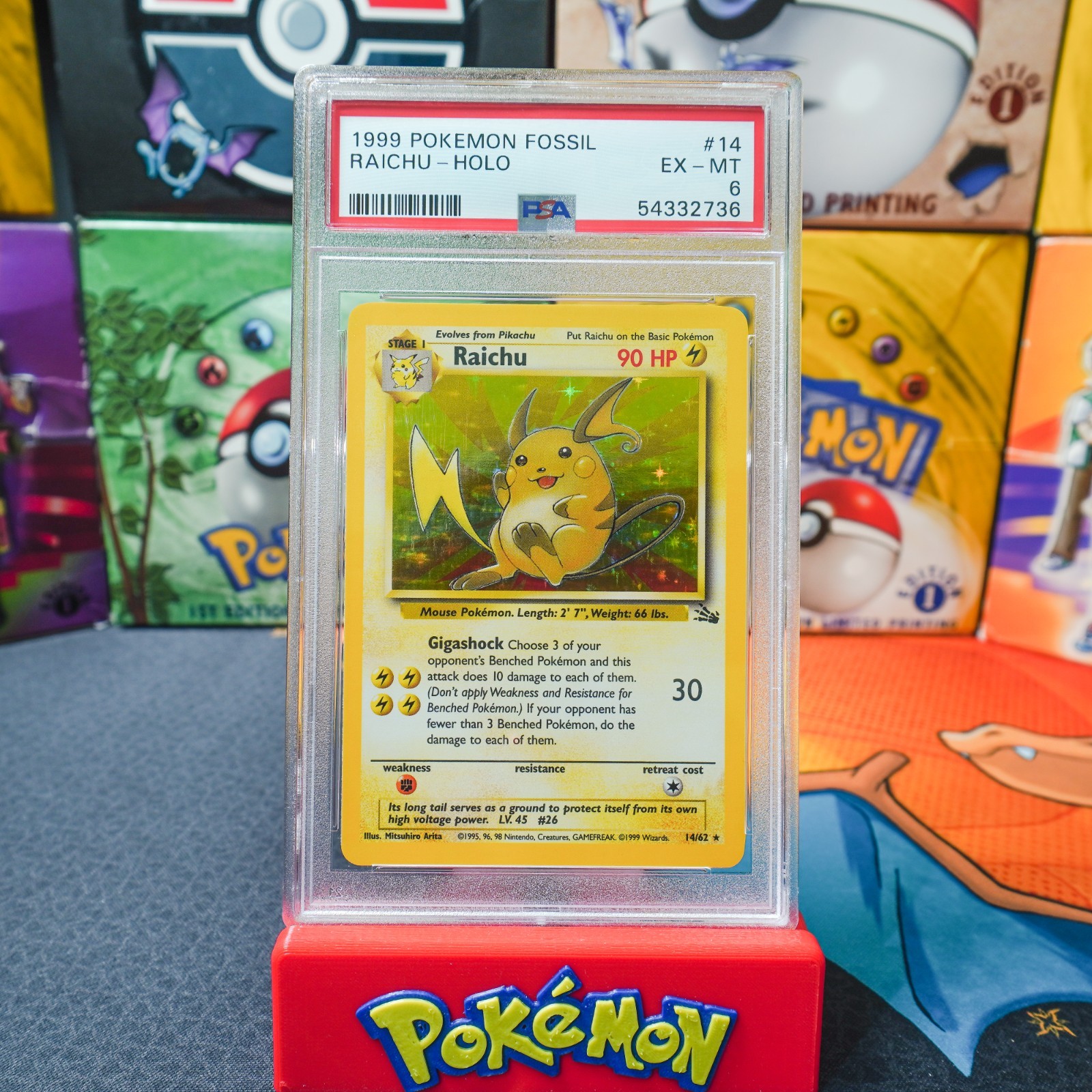 PSA 6 1999 Pokemon Game 1st Edition Fossil Raichu 14 Holo