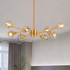 28" 9 Lights Gold Crystal Chandelier Modern Pendant Light Kitchen Island Fixture